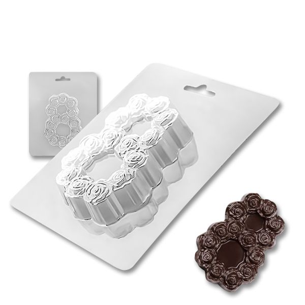 Plastic chocolate mould March 8 with roses on the perimeter, A-00018