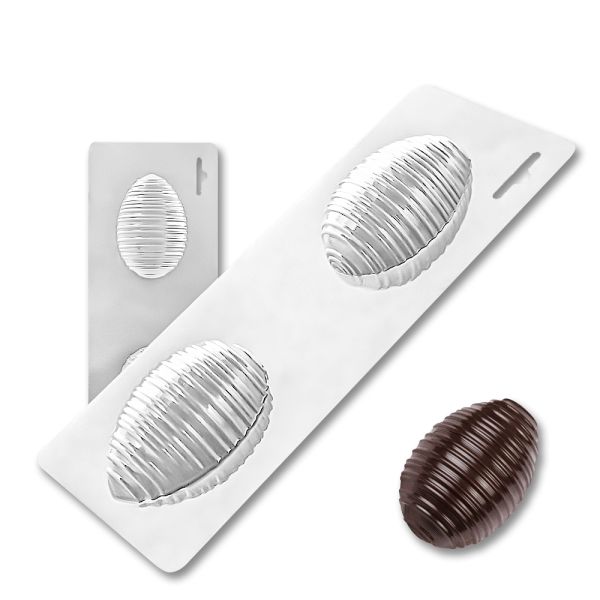 Plastic chocolate mould Easter Egg with thick lines to the center, B-00023